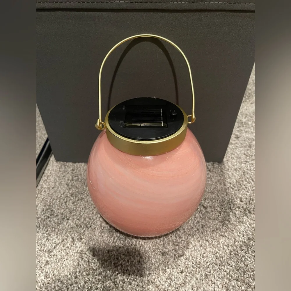 Solar Glass Ball Outdoor Lantern with Gold Handle- Pink